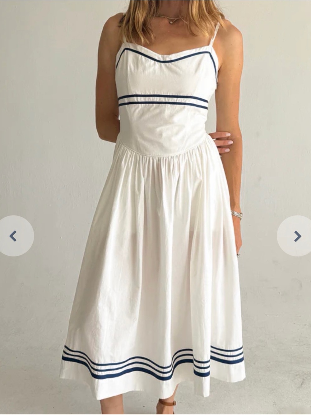 Ciao Lucia White Midi Dress with Navy Trim - Picture 3 of 3